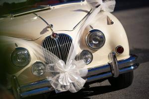 Bild Oldtimer als Hochzeitsauto mit Schleife