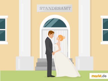 Eine standesamtliche Trauung ist für eine rechtsgültige Ehe notwendig. Grafik standesamtliche Hochzeit